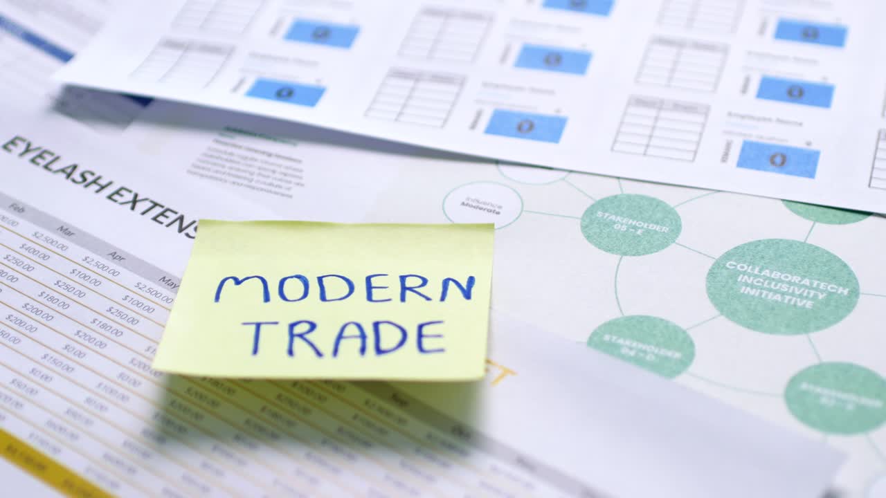 Explore innovative modern trade strategies through detailed documents a professional office setting