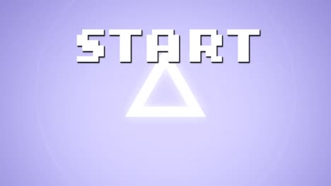 animation of white pixel text start, over pulsating white shapes, on lilac background