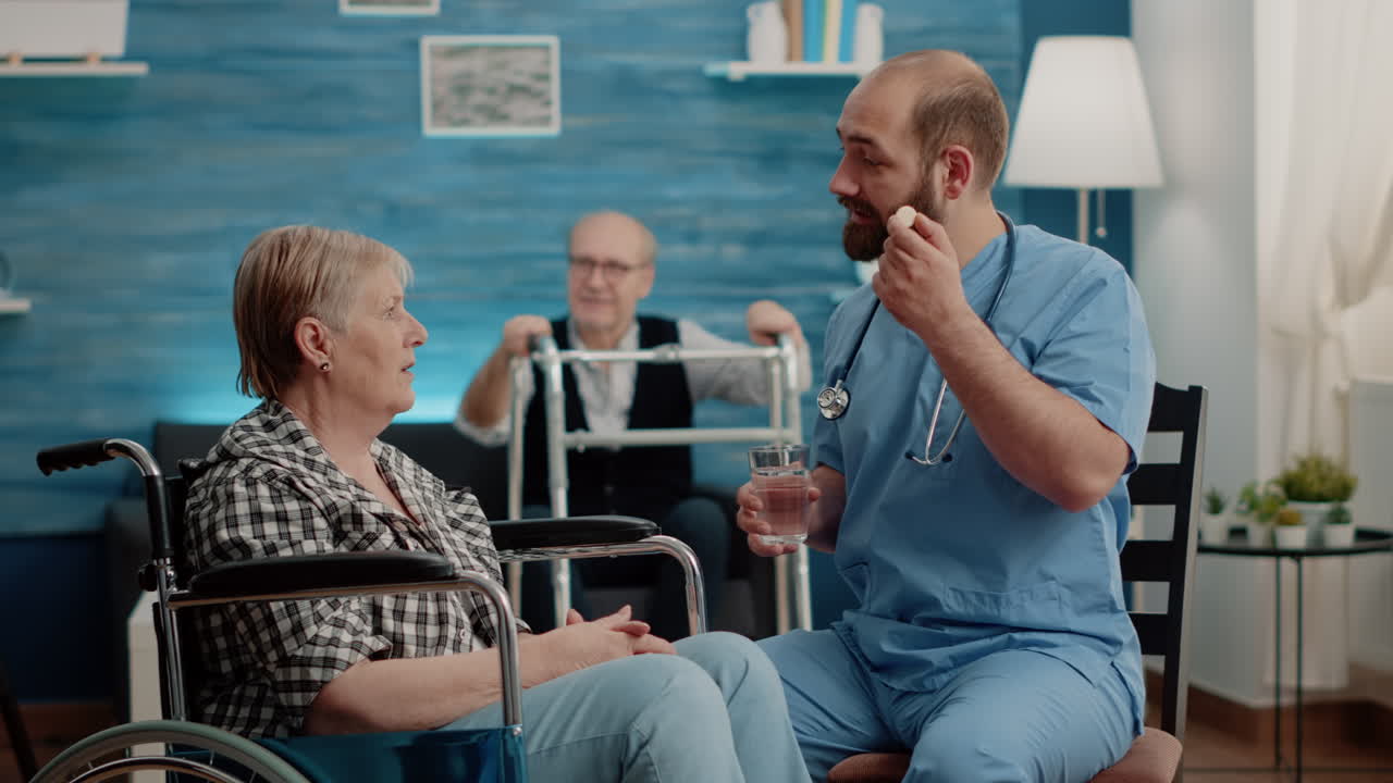 Medical assistant preparing effervescent pill in water glass