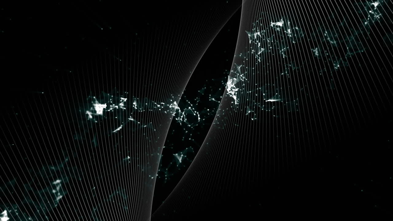Animation of complex networks moving on black background with shifting vortex