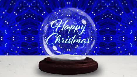 Animation-of-christmas-greetings-in-snow-globe-on-wooden-boards,-shooting-star-and-snow-falling