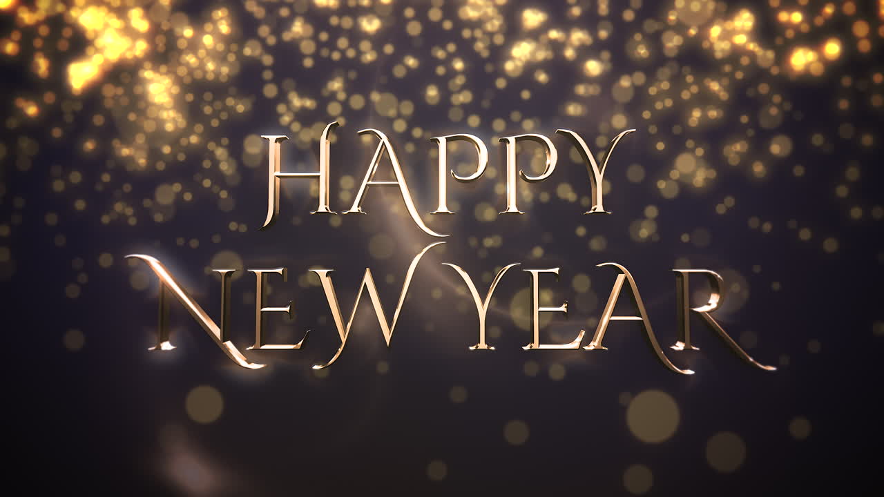 texto de feliz año nuevo con partículas de oro