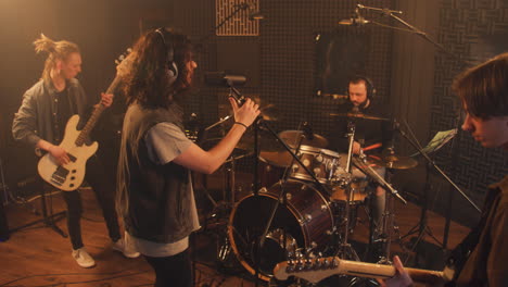 band rehearsal in recording studio