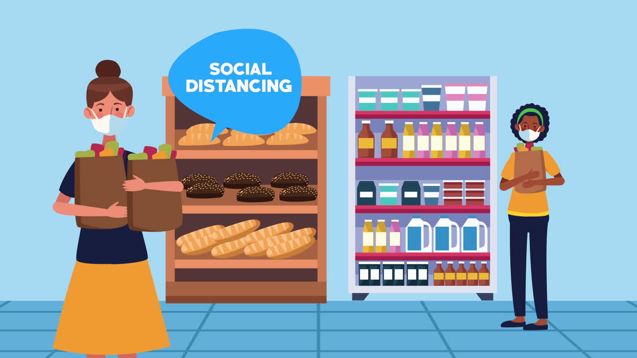 campaña de distanciamiento social con las clientes femeninas de los supermercados