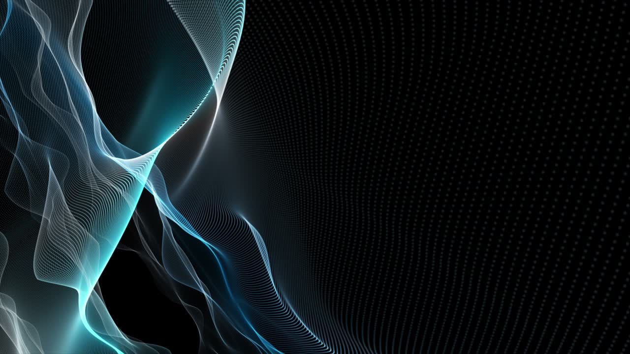 animación futurista con objeto de onda de partículas en cámara lenta y espacio para texto, 4096x2304 bucle 4k