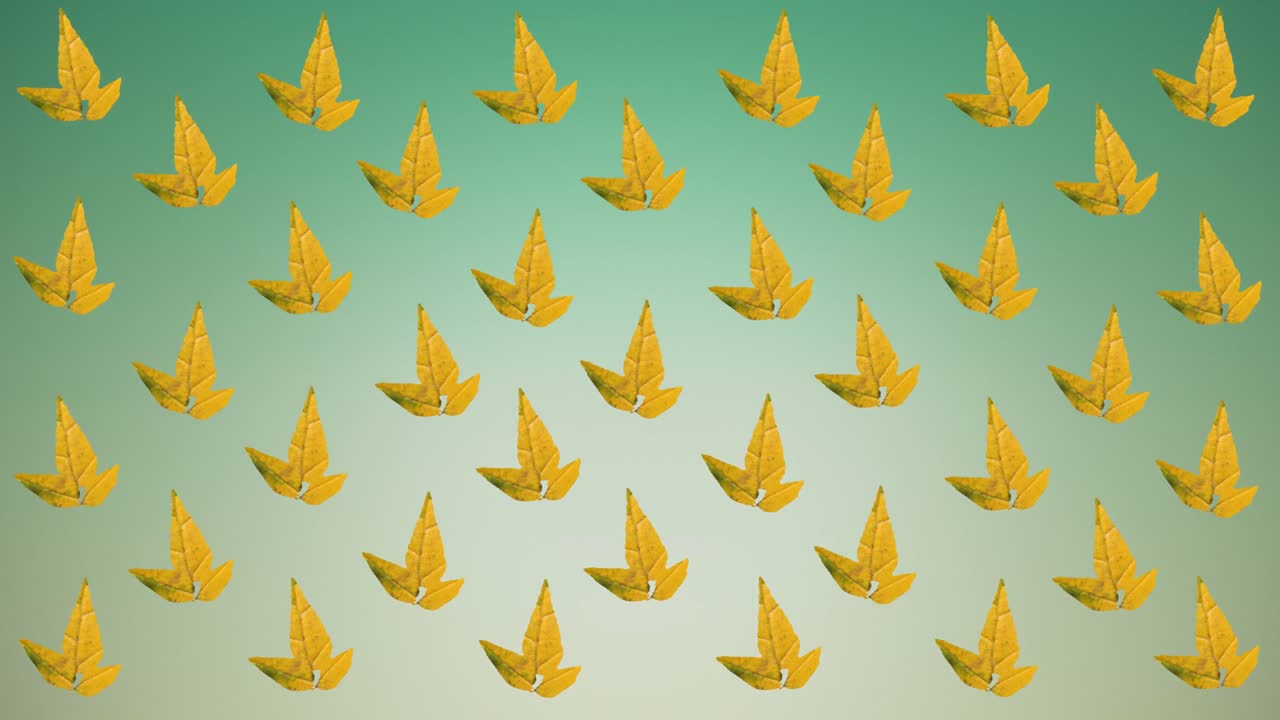 초록색 배경에 가을 노란색 잎의 줄의 애니메이션