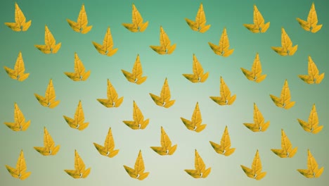 animación de filas de hojas amarillas de otoño sobre fondo verde