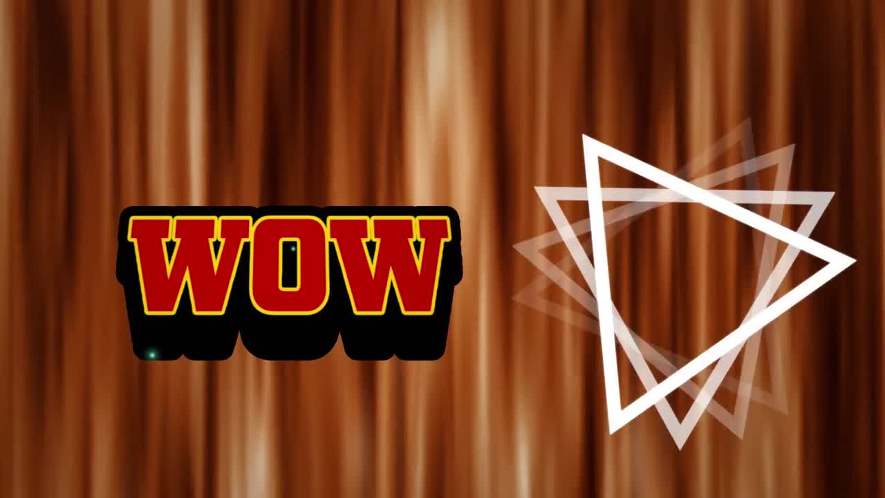 빨간 트레일 위의 와우 텍스트와 삼각형의 애니메이션