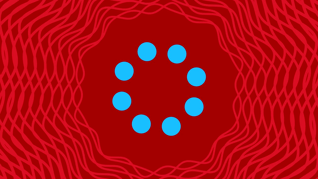 objeto gráfico que gira en el centro, aumentando y luego reduciendo el tamaño dentro de un marco gráfico, mientras que el fondo cambia rápidamente de color creando un efecto psicodélico, en formato de video 16: 9