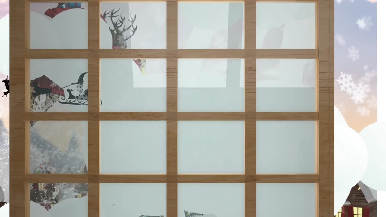 анимация санта-клауса слегка над зимним городом.