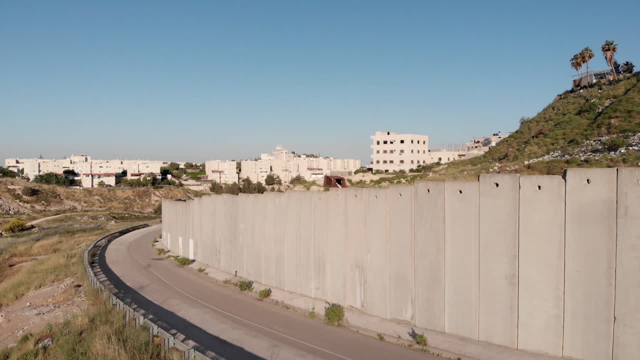 Flying close to security fence in Jerusalem