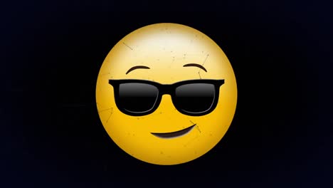 Digital-animation-of-network-of-connections-over-face-wearing-sunglasses-emoji-on-black-background