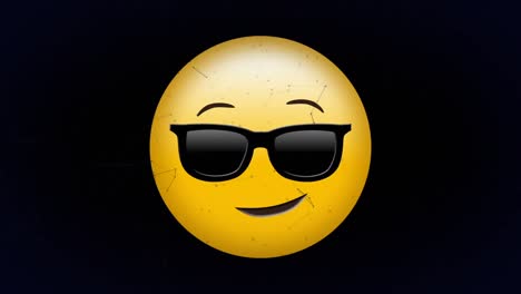 digital animation of network of connections over face wearing sunglasses emoji on black background