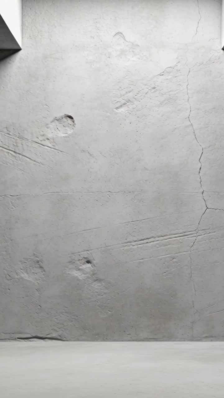 Vídeo vertical: Câmera panorâmica revelando o teto de gesso de um cômodo, mostrando amassados, rachaduras e nichos.