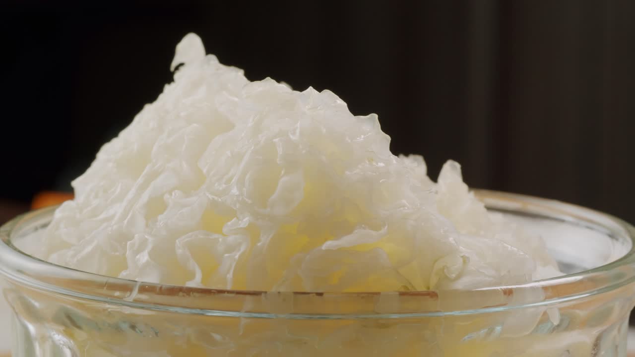 Tremella fermented salted Jamur salju or snow fungus, white colored fungi for food and medicine, popular in China and also Chinese cuisine.