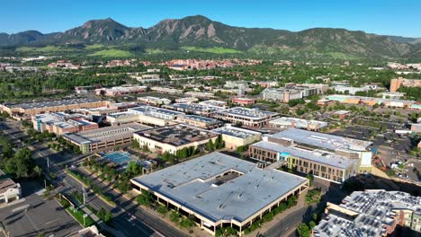 Retail-stores,-hotels,-houses,-and-shopping-in-downtown-Boulder,-Colorado