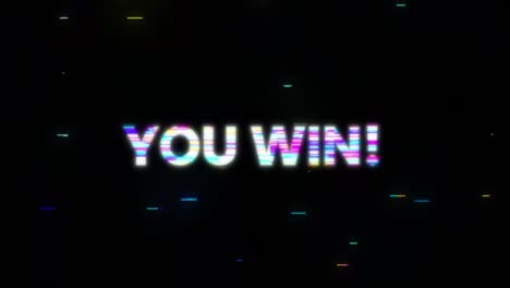 you win glitch text. anaglyph 3d effect. technological retro background. motion graphics.
