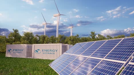 erneuerbarer energieanlage mit windturbinen und solaranlagen