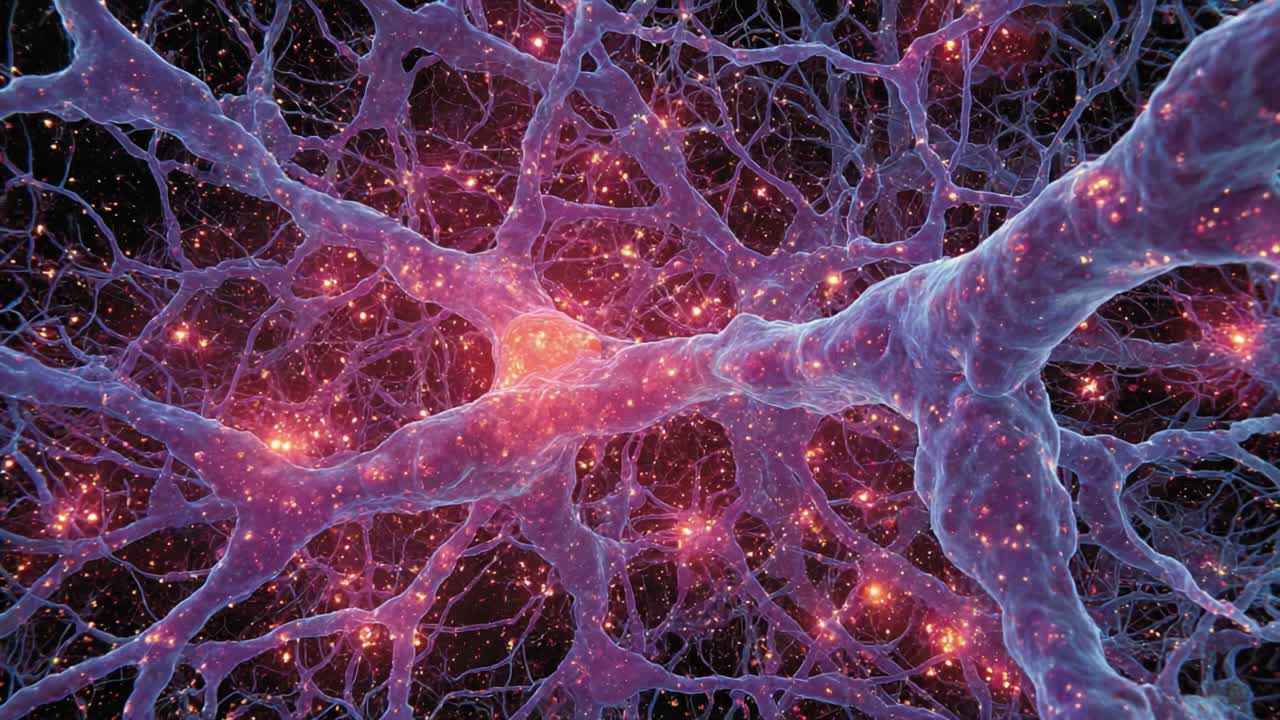 Explore the Complex Structure of Neurons: A Fascinating Journey Through the Interconnected Networks of Neurocells Illuminated by Vibrant Lights