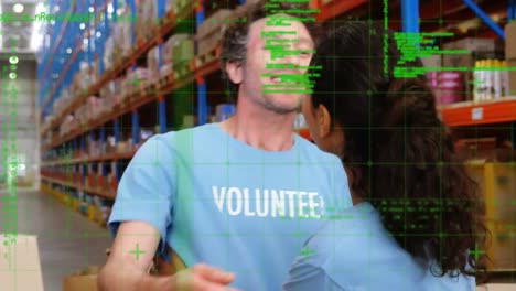 Animation-of-data-processing-over-diverse-people-working-in-warehouse