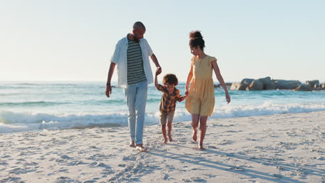 Beach,-swing-and-parents-with-child-in-nature