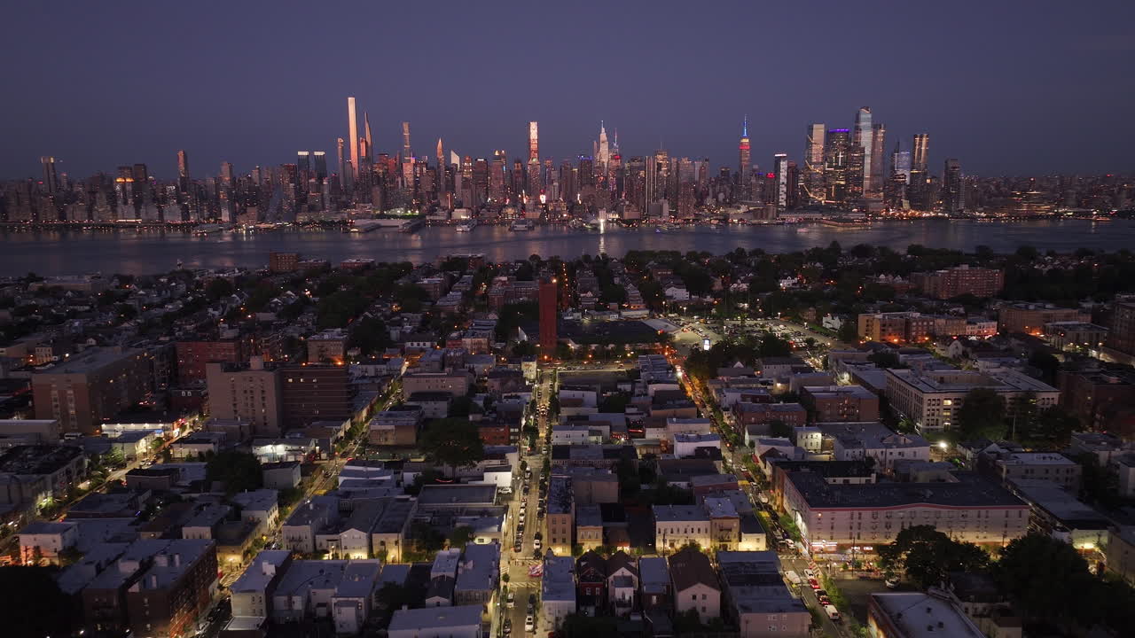 Aerial view of New York City at night. Shot in New Jersey during the summer.
