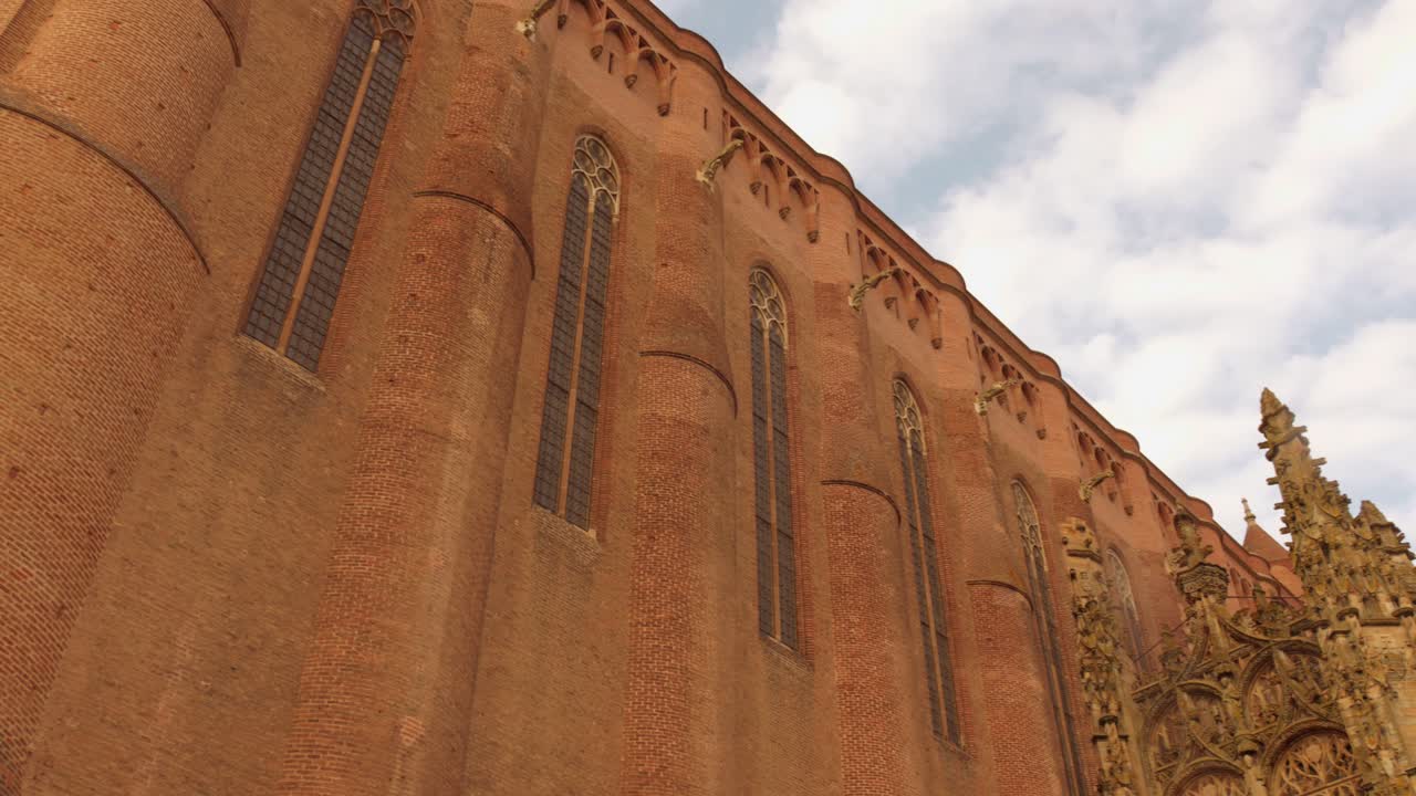 Baldaquin of the South Portal Of Albi Cathedral In Albi, France. - low angle shot