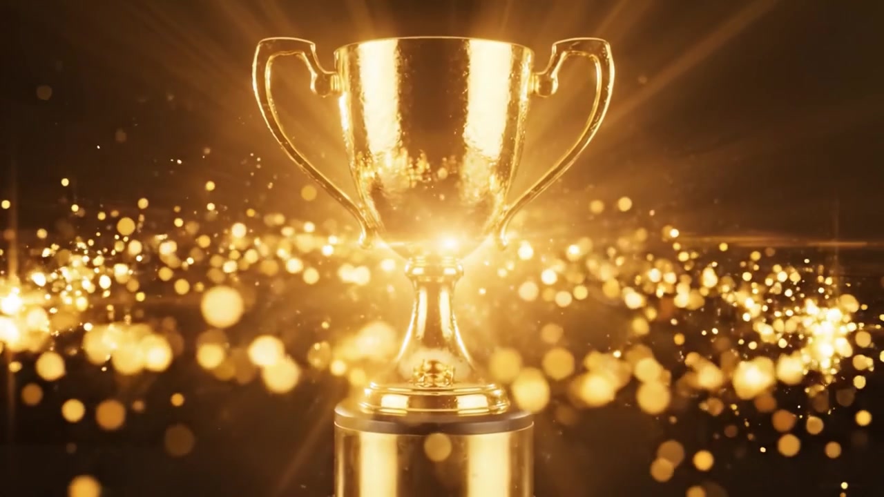 A Stunning Golden Trophy Against a Dark Background Symbolizing Victory, Success, and Achievement, Perfectly Illuminated to Highlight Its Glorious Features and Detail