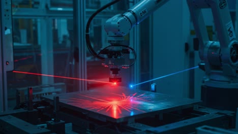 advanced robotic arm utilizing laser technology to manipulate materials with high precision in a modern industrial setting