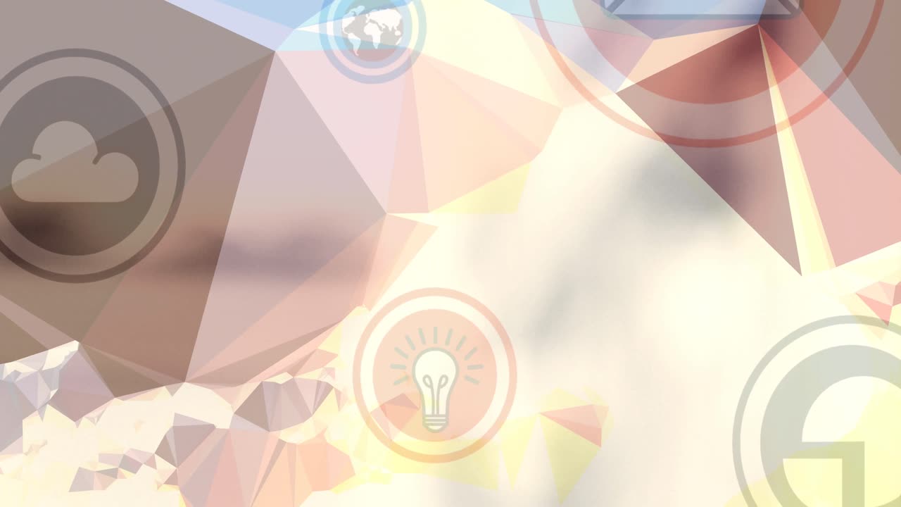 다채로운 배경 위에 디지털 아이콘으로 연결 네트워크의 애니메이션