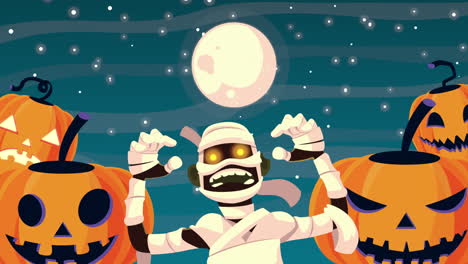 una momia espeluznante con calabazas imagen de halloween