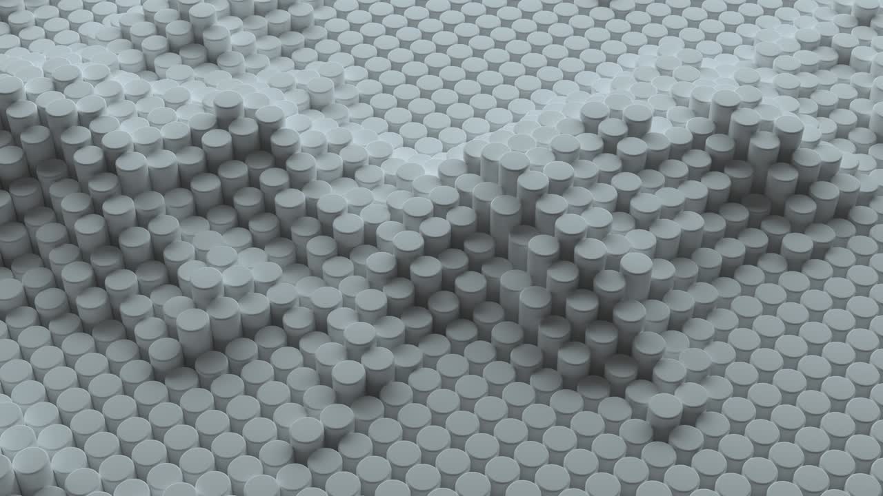 fondo gris blanco abstracto con cilindros. azulejos cerámicos redondos. patrón de geometría. células aleatorias. superficie poligonal brillante. abstracción futurista. bucle sin costuras animación 3d de 4k