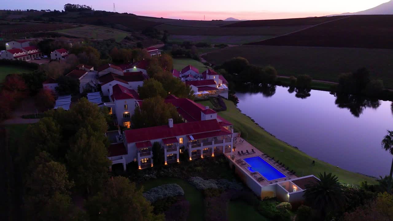 High up drone shot of Asara wine restaurant