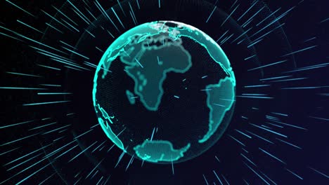 animation of particle earth globe rotating and glow light shine beam loop with alpha.