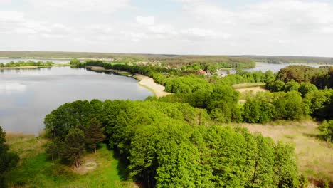 lake with vegetated shore at nature reserve near styporc village in northern poland