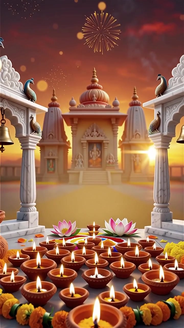 Sfondo del Festival Diwali con lanterne e decorazioni tradizionali Diyas.