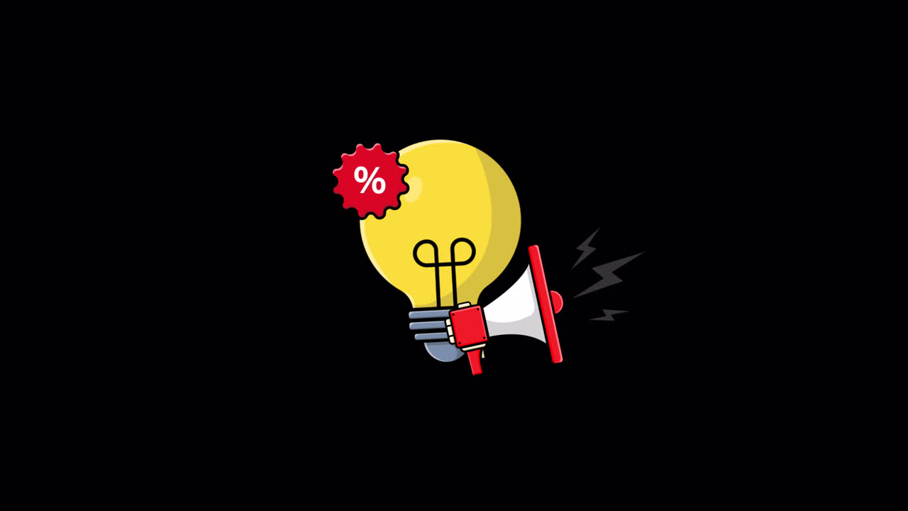 Animated Lightbulb with Megaphone and Discount Symbol