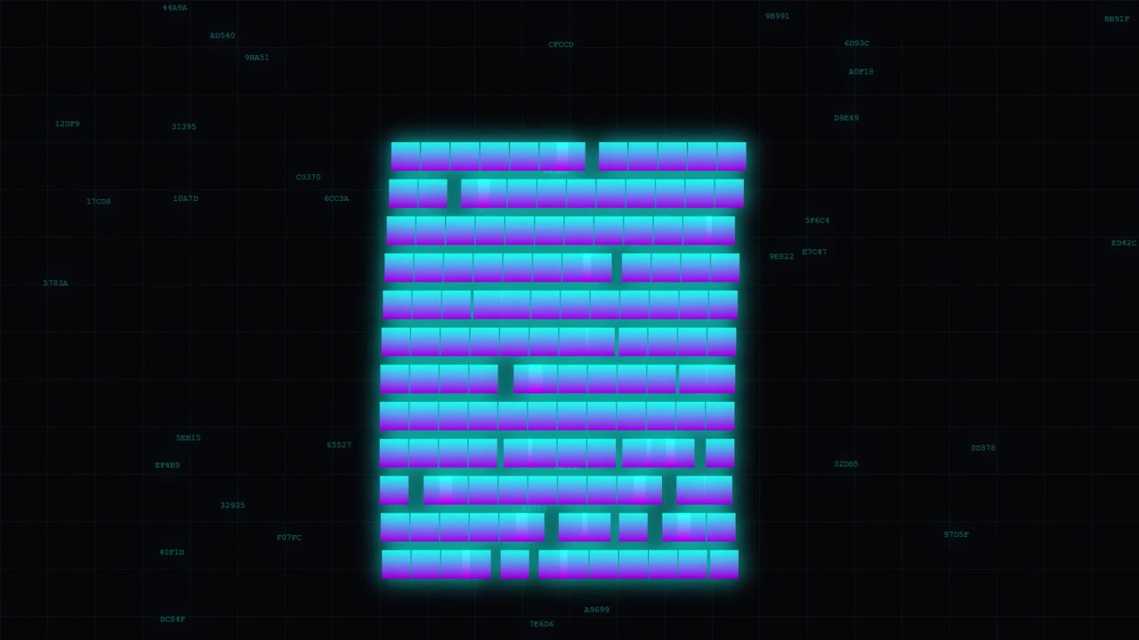 Visualizzazione di dati digitali astratta con blocchi al neon luminosi
