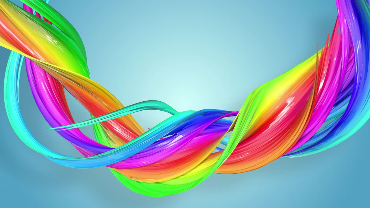 무지개 색의 환상적인 아름다운 리본, 휘어지고 구부러진, 다채로운 크리에이티브 배경, 부드러운 부드러운 애니메이션, 4k 선과 컬러 그라디언트.