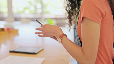 Remote-work,-phone-call-and-woman-at-kitchen