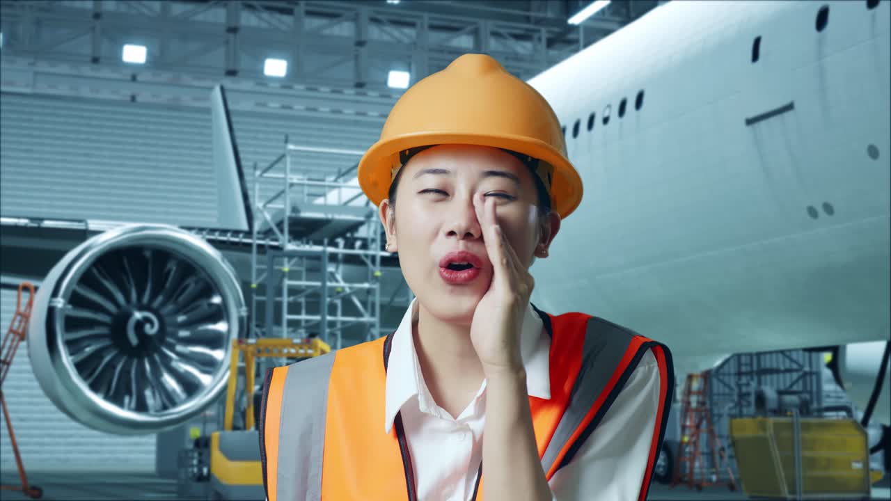 비행기 거에 있는 여성 엔지니어