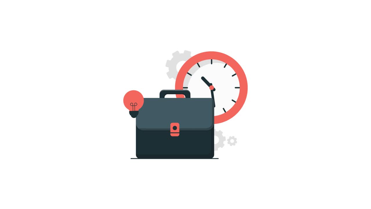 Business Briefcase with Clock, Gears, and Idea Lightbulb Animation