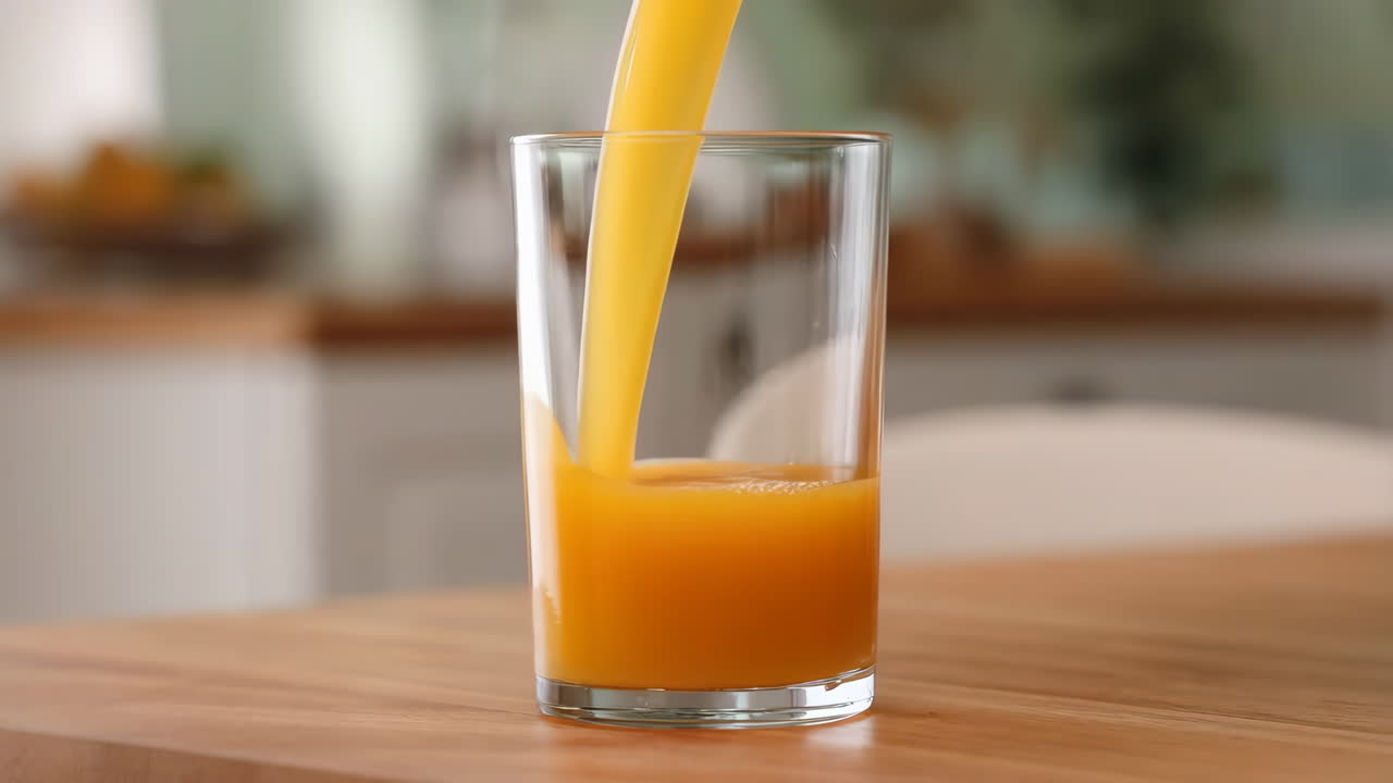 vertiendo jugo de naranja en un vaso
