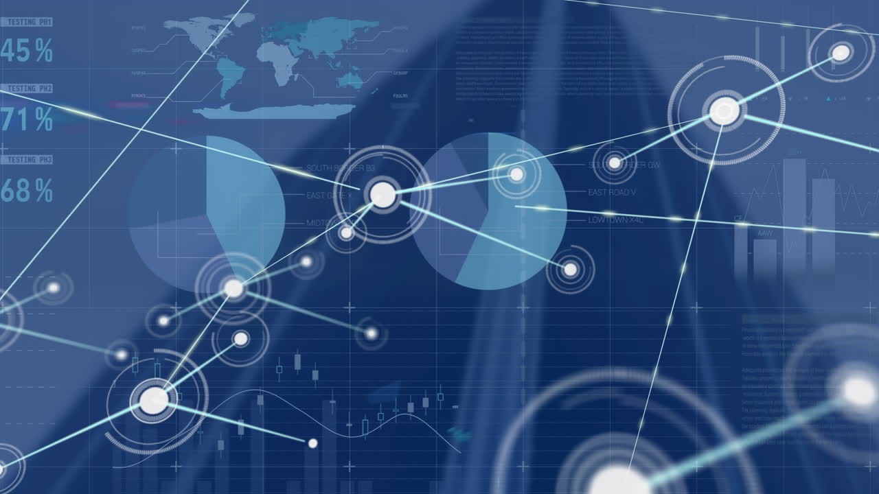 Animation of network of connections with digital icons statistics and data processing