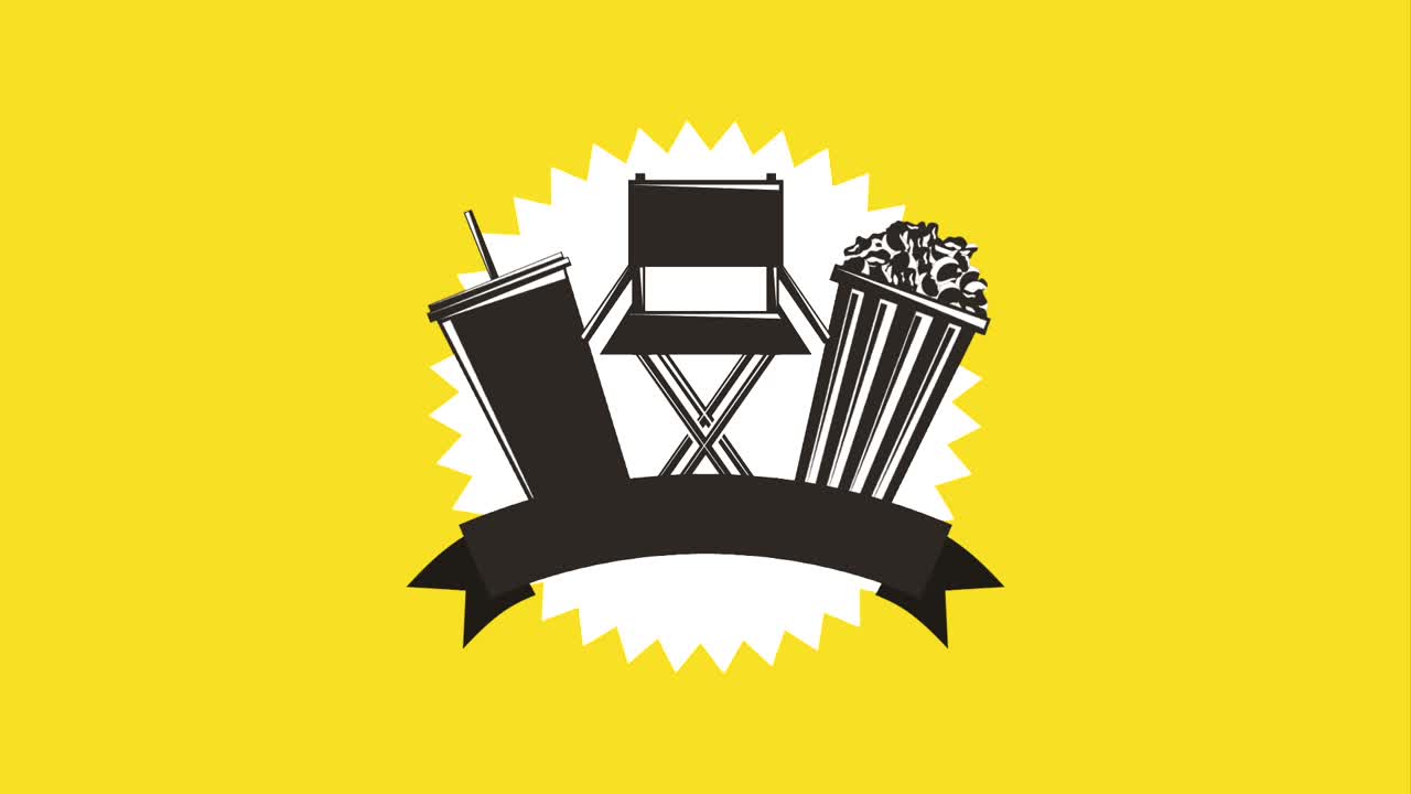 movie label chair pop corn soda banner retro style