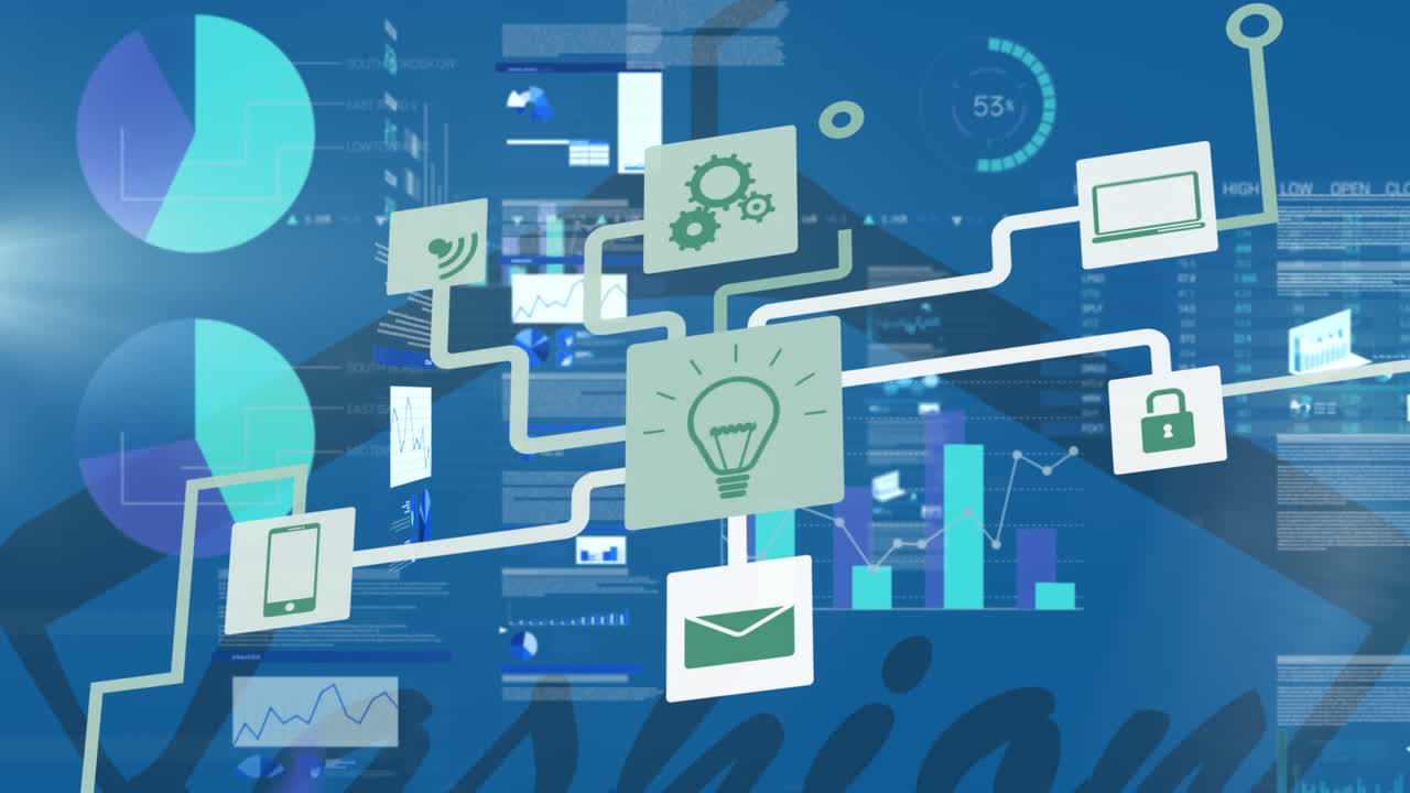 Animation of data processing over media icons