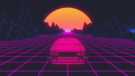 animación retro futurista sin costuras de un coche con un sol en el fondo