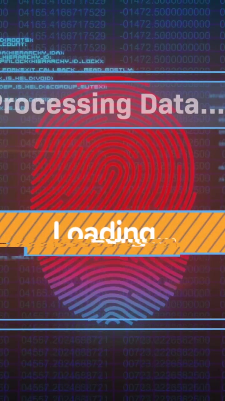 Animation of loading over fingerprint and data processing on digital screen