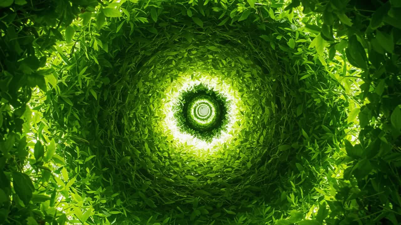A Captivating Spiral of Lush Green Leaves Forming a Natural Canopy That Invites Exploration and Represents the Beauty of Nature's Growth and Vitality