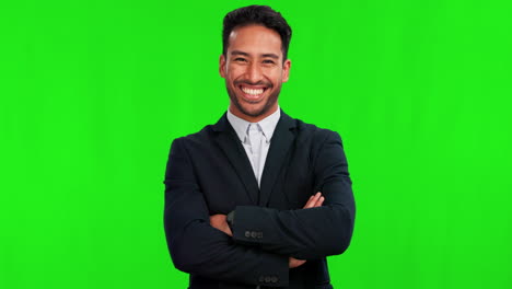 Business-man,-portrait-and-smile-on-green-screen